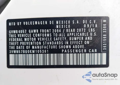 2019 Volkswagen Jetta 1.4T S from USA, damaged, VIN 3VWN57BU0KM105361